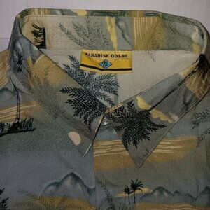 PARADISE GOLD ISLAND & PALM TREES PRINT SHIRT